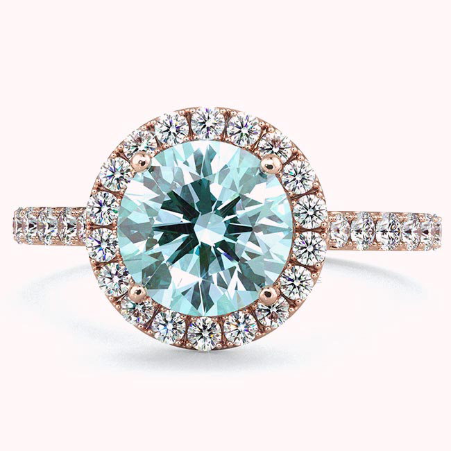 Light Blue Diamond Rose Gold Halo Engagement Rings