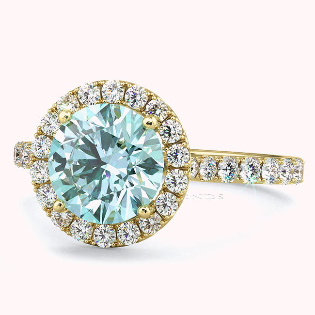 Yellow Gold Halo Blue/Paraiba Tourmaline Engagement Rings