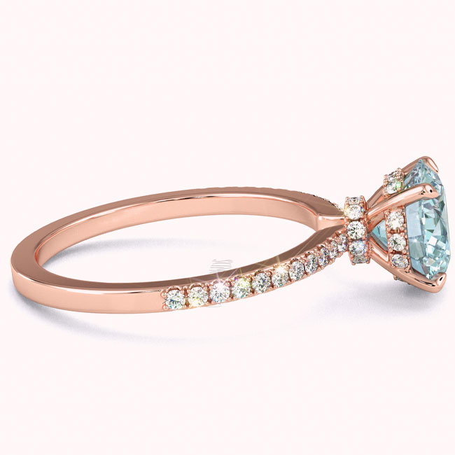Hidden Halo Rose Gold Aquamarine Engagement Rings