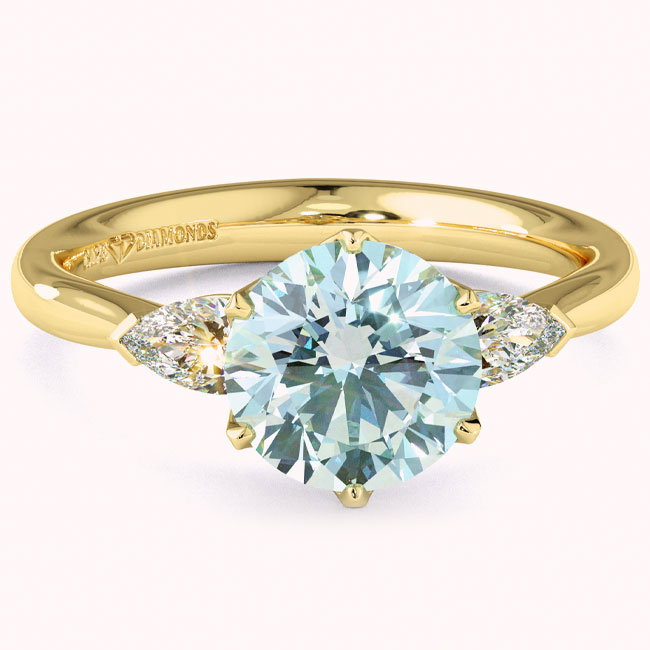 Yellow Gold Trilogy Blue/Paraiba Tourmaline Engagement Rings