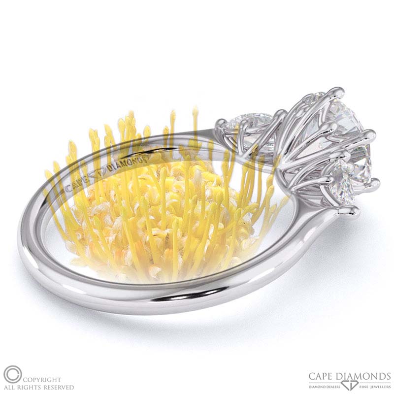 Diamond Pin Cushion Round Pear Trilogy Engagement Ring White Gold