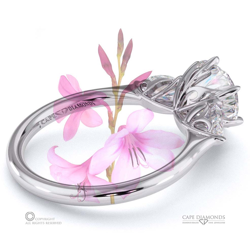 Diamond Watsonia Round Pear Trilogy Engagement Ring White Gold