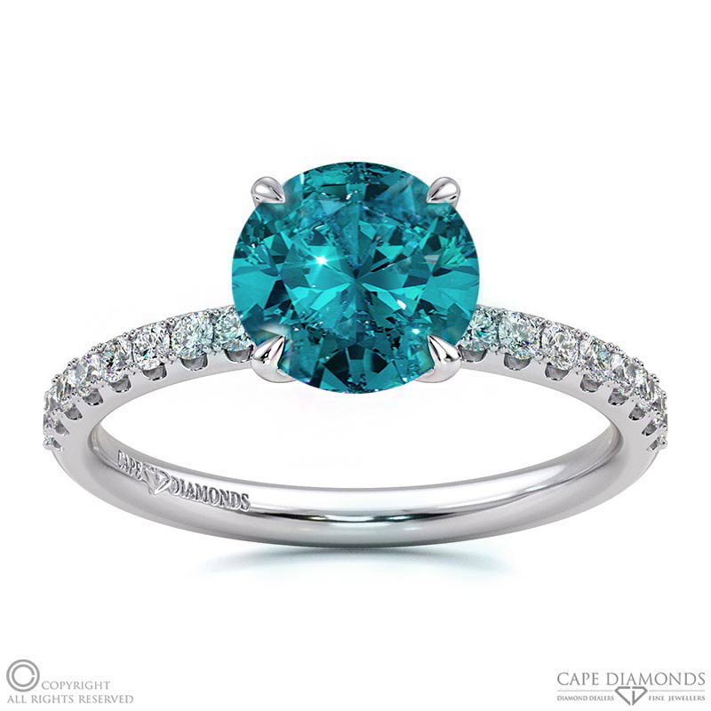 Alexandrite Cat Claw Round Side Stone Engagement Ring White Gold