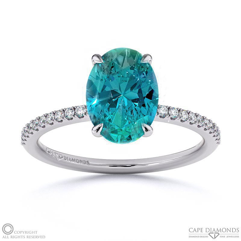 Alexandrite Oval Side Stone Claw Engagement Ring White Gold