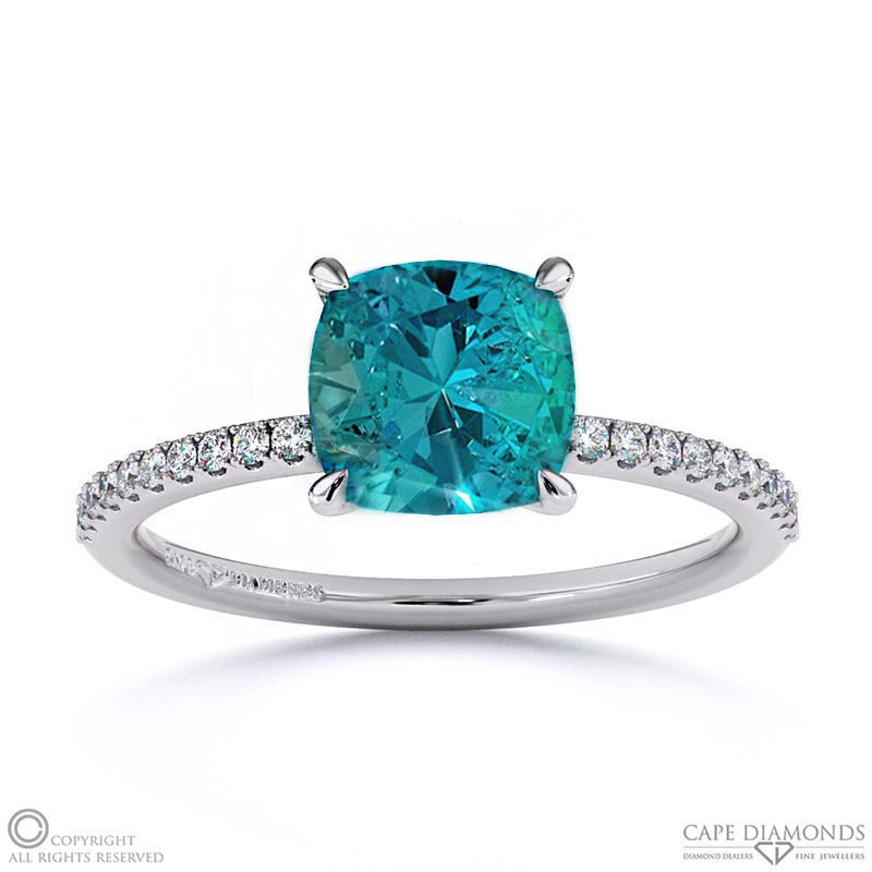 Alexandrite Cushion Side Stone Claw Engagement Ring White Gold