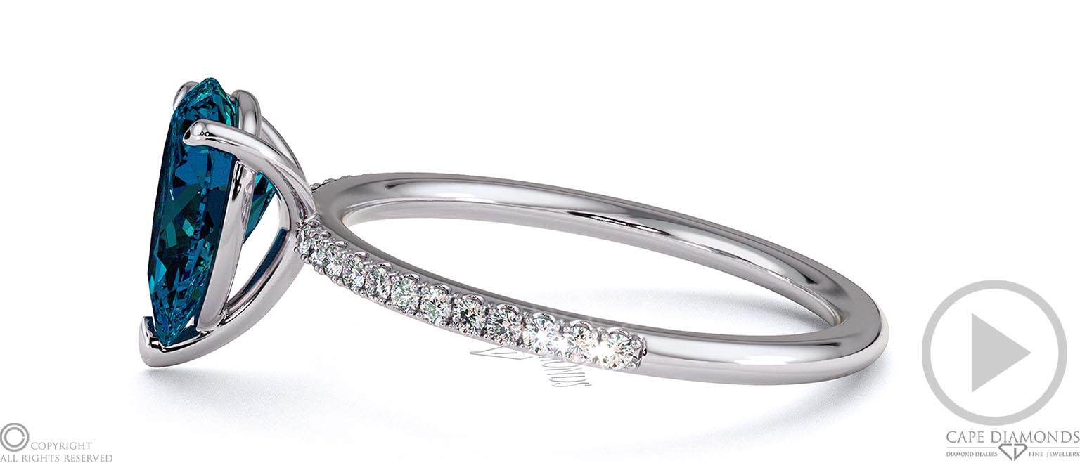 Teal Sapphire Pear Side Stone Claw Engagement Ring Platinum top video