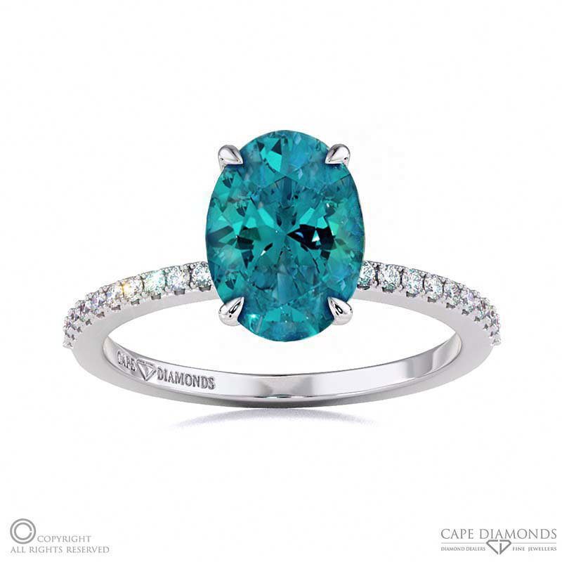Alexandrite Oval Hidden Halo With Pave Side Diamonds Engagement Ring White Gold