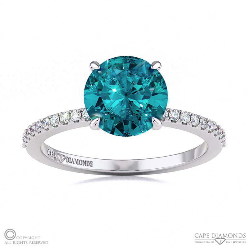 Alexandrite Four Claw Hidden Halo Side Diamond Engagement Ring White Gold