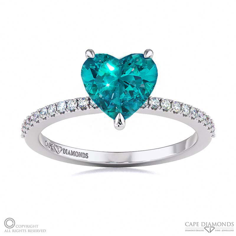 Alexandrite Low Hidden Halo Heart Cut Engagement Ring White Gold