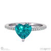teal sapphire engagement ring with hidden halo and side stones platinum with platinum metal and heart shape diamond