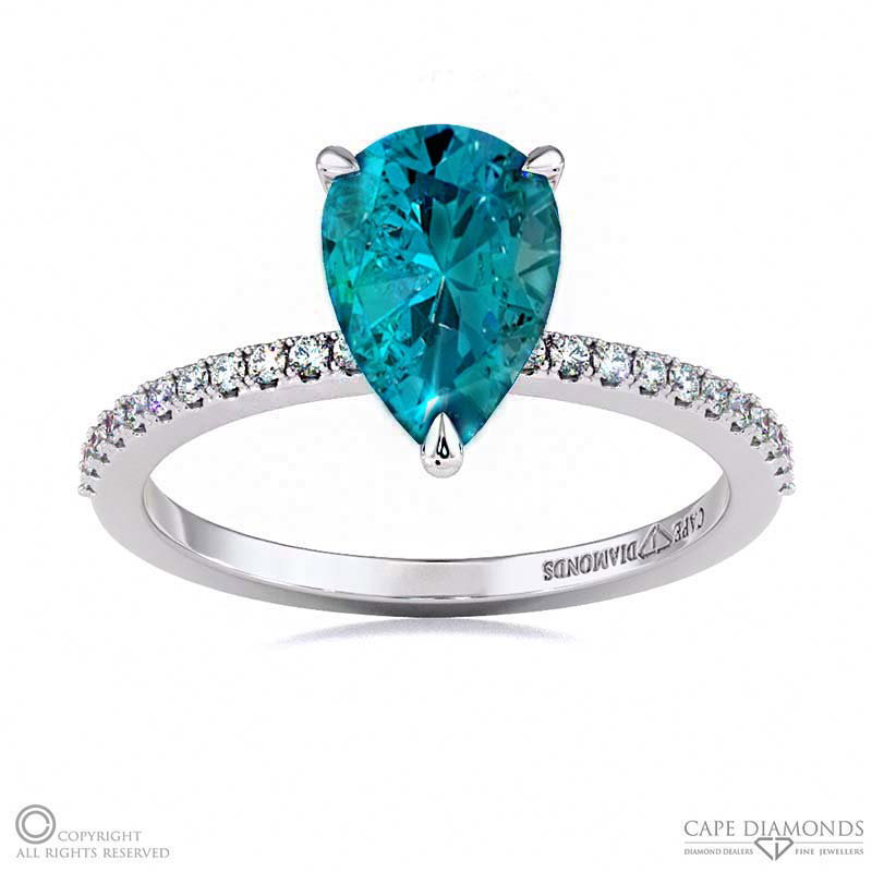 Alexandrite Low Hidden Halo Pear Cut Engagement Ring White Gold