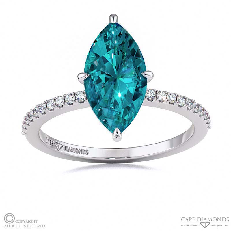 Alexandrite Low Hidden Halo Marquise Cut Engagement Ring White Gold