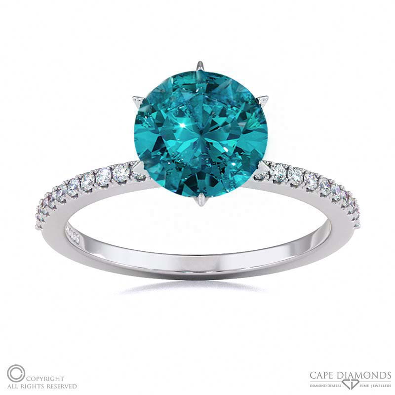 Lady Liberty Alexandrite Round Cut Side Stone Engagement Ring White Gold