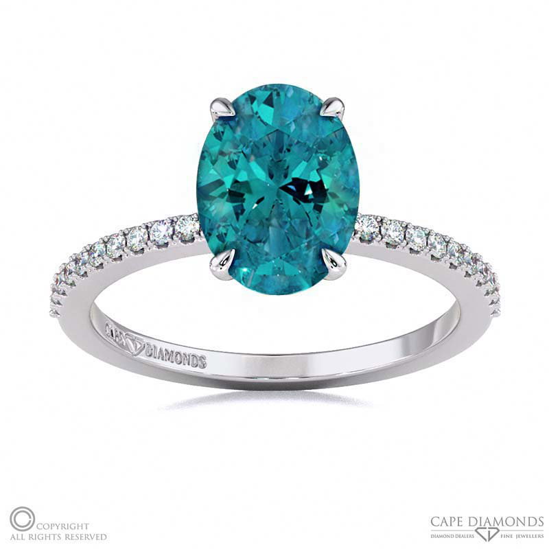 Alexandrite Hidden Halo Side Stone Engagement Ring White Gold