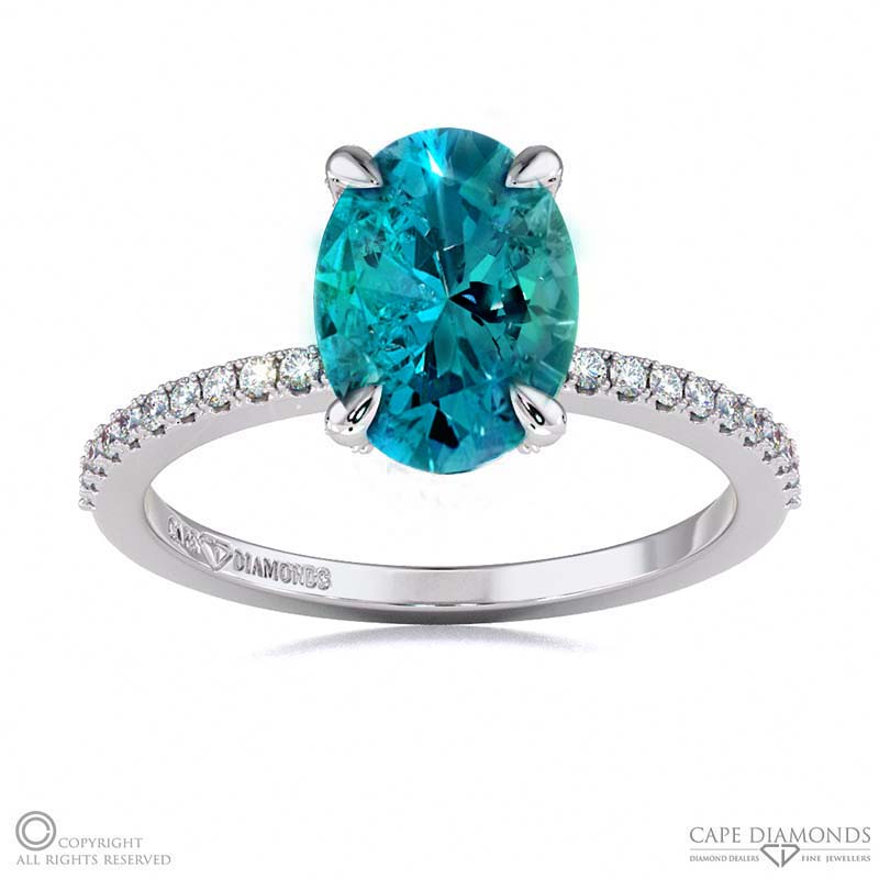 Alexandrite Hidden Halo Claw Set Oval Side Stone Engagement Ring White Gold