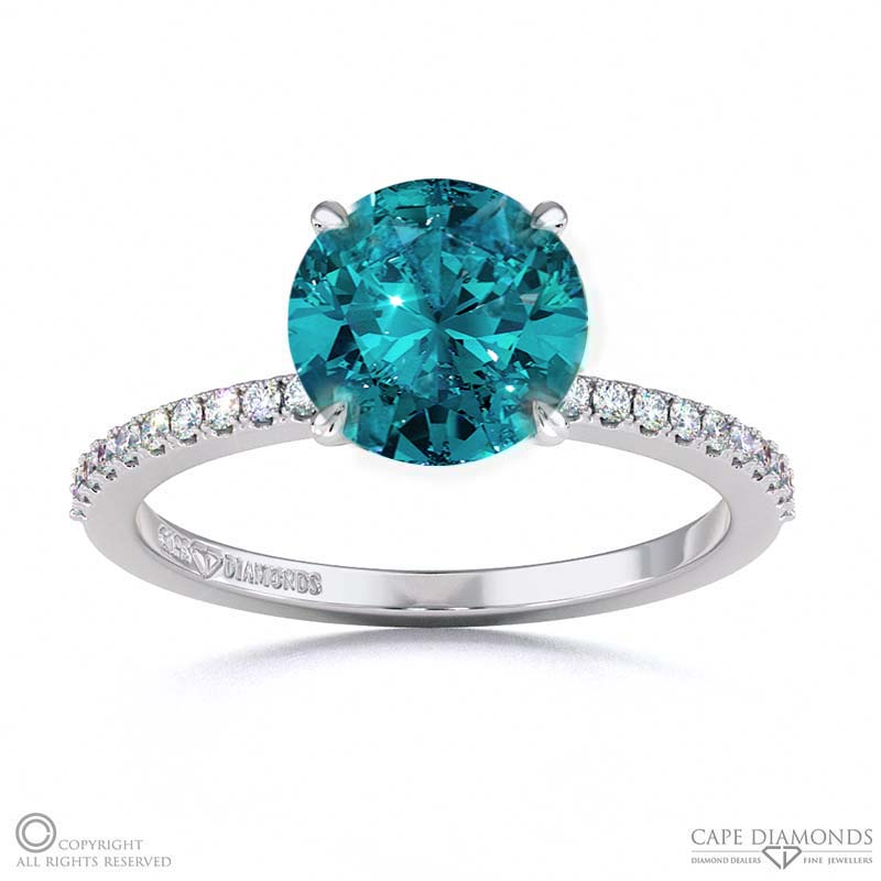 Alexandrite Double Hidden Halo Round Cut Side Stone Engagement Ring White Gold