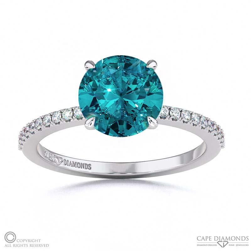 Alexandrite Hidden Halo Round Side Stone Engagement Ring White Gold