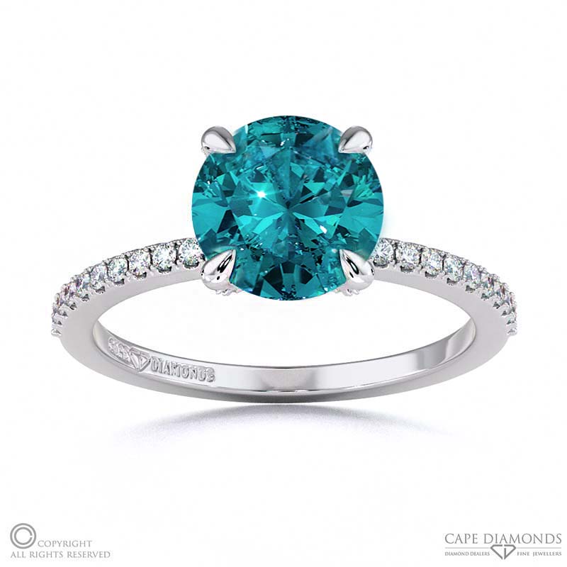 Alexandrite Hidden Halo Round Cut Claw Set Side Stone Engagement Ring White Gold