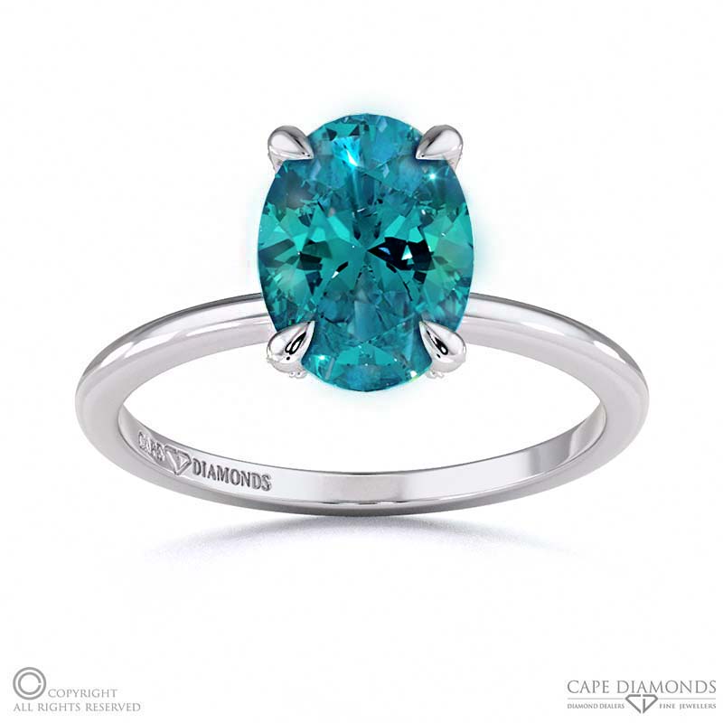 Alexandrite Hidden Halo Oval Claw Set Diamonds Solitaire Engagement Ring White Gold