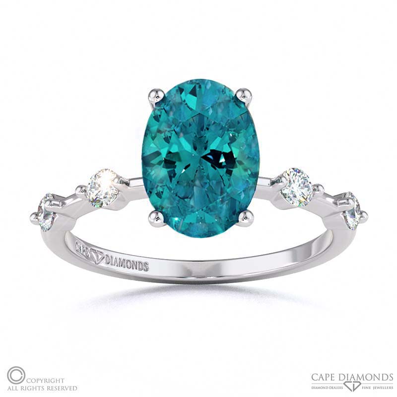 Alexandrite Bubble Drop Hidden Halo Oval Cut Engagement Ring White Gold