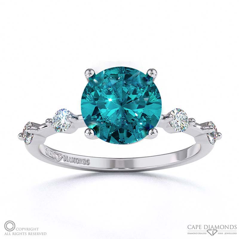 Alexandrite Bubble Drop Side Stone Hidden Halo Round Cut Engagement Ring White Gold