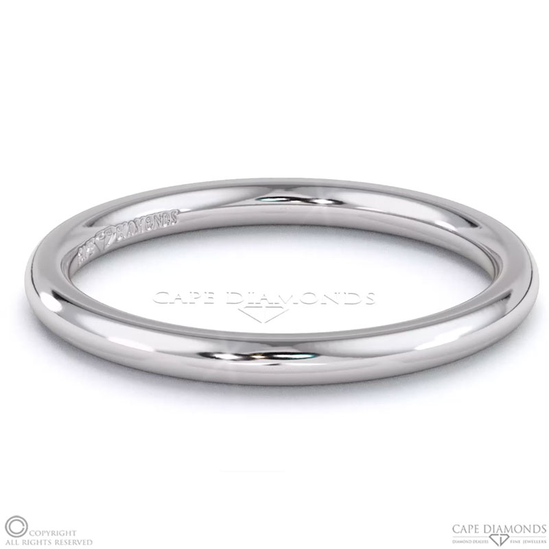 2mm White Gold Plain Womans Wedding Band