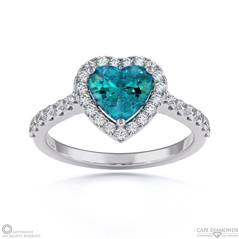 Alexandrite Halo Heart Shaped Side Stone Engaement Ring White Gold