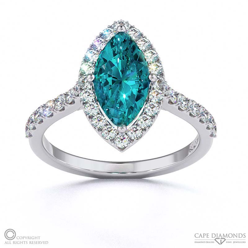 Alexandrite Halo Marquise Shaped Side Stone Engaement Ring White Gold