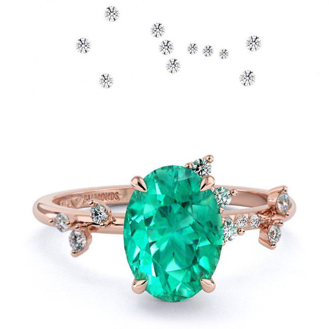 Rose gold Celestial Emerald Engagement Rings