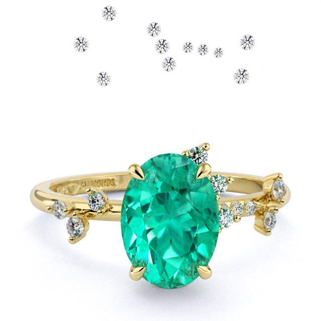 Yellow Gold Celestial Emerald Engagement Rings