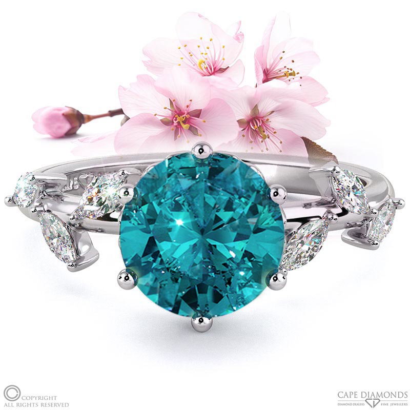 Cherry Blossom Alexandrite Side Stone Engagement Ring White Gold