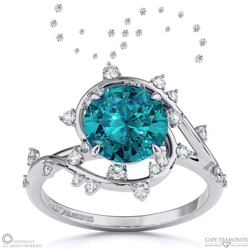 Milky Way Star Alexandrite Round Engagement Ring White Gold