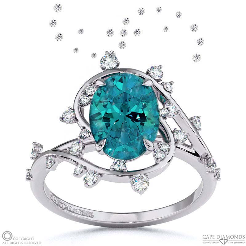 Milky Way Star Alexandrite Oval Engagement Ring White Gold