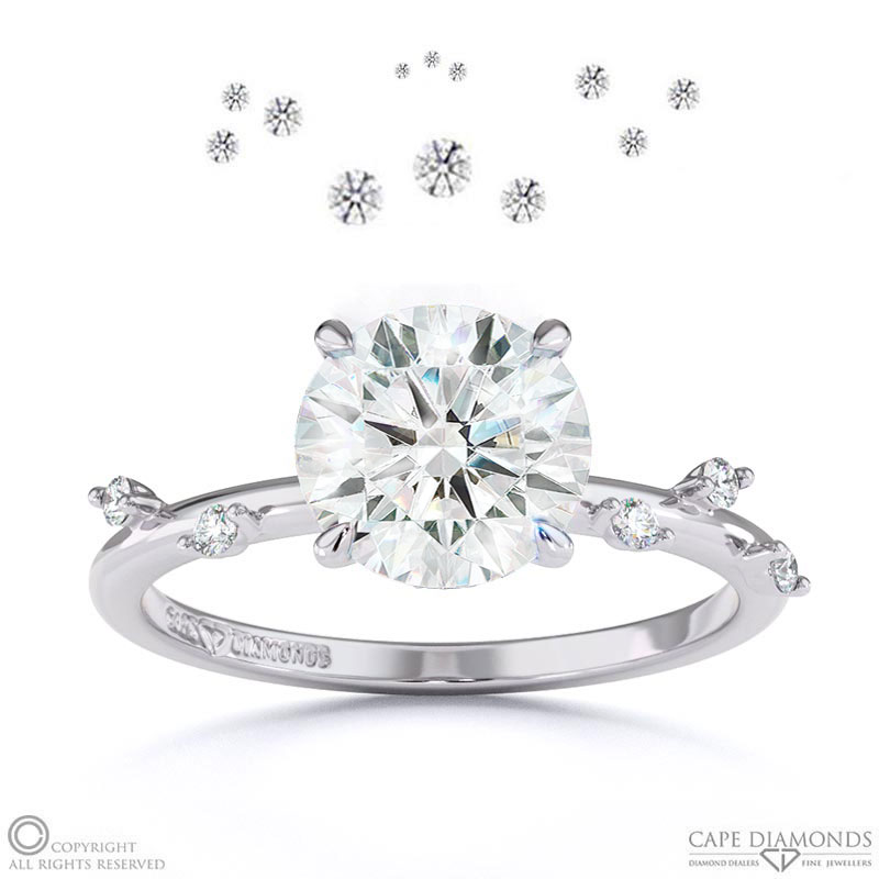 Starlit Hidden Halo Round Diamond Side Stone Engagement Ring White Gold