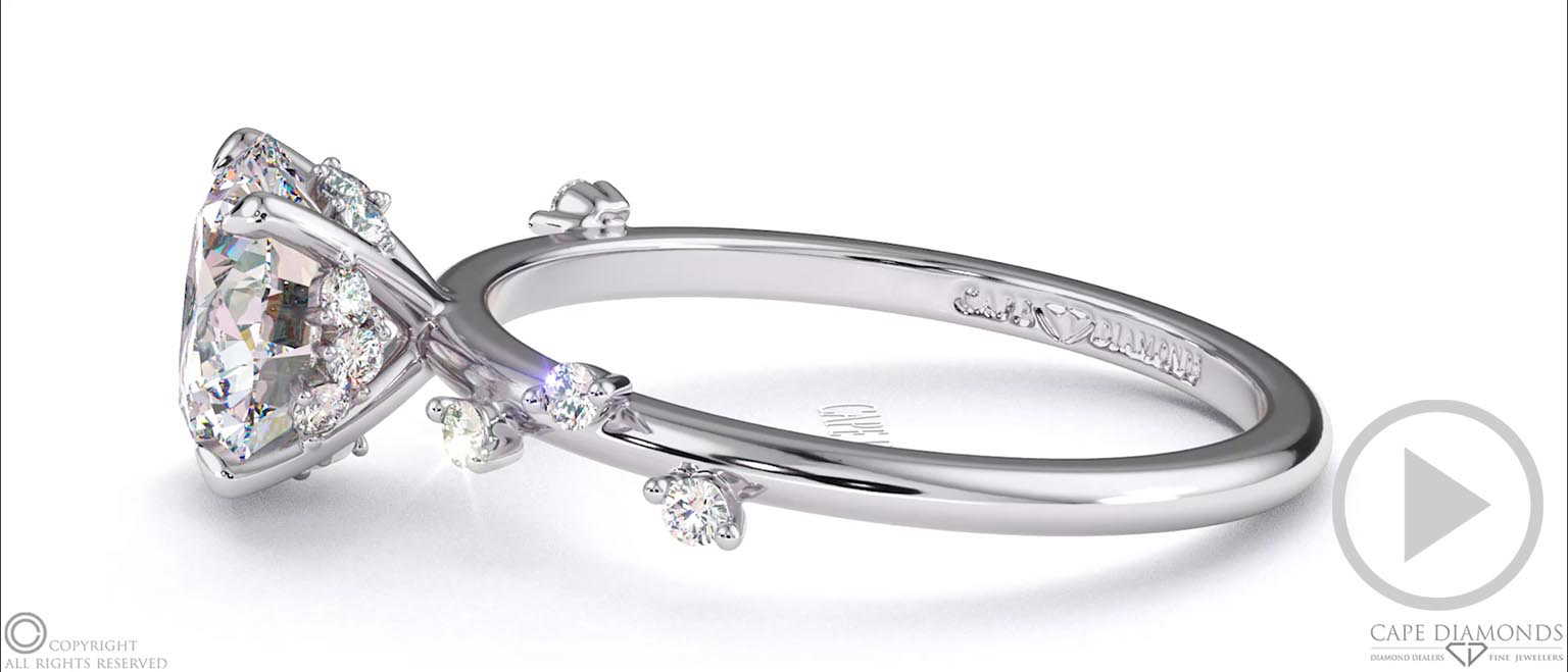 Starlit Hidden Halo Round Diamond Side Stone Engagement Ring White Gold top video
