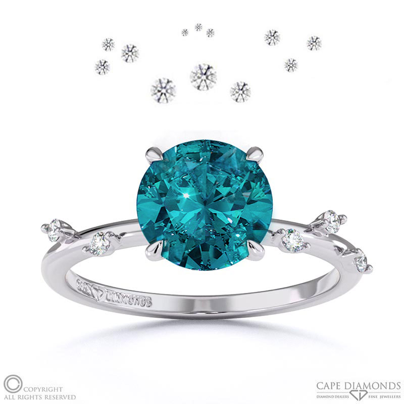 Starlit Alexandrite Hidden Halo Round Side Stone Engagement Ring White Gold