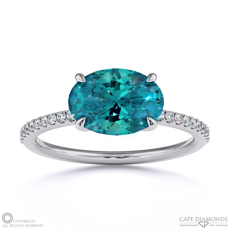 Alexandrite East West Oval Cut Sidestones Engagement Ring White Gold