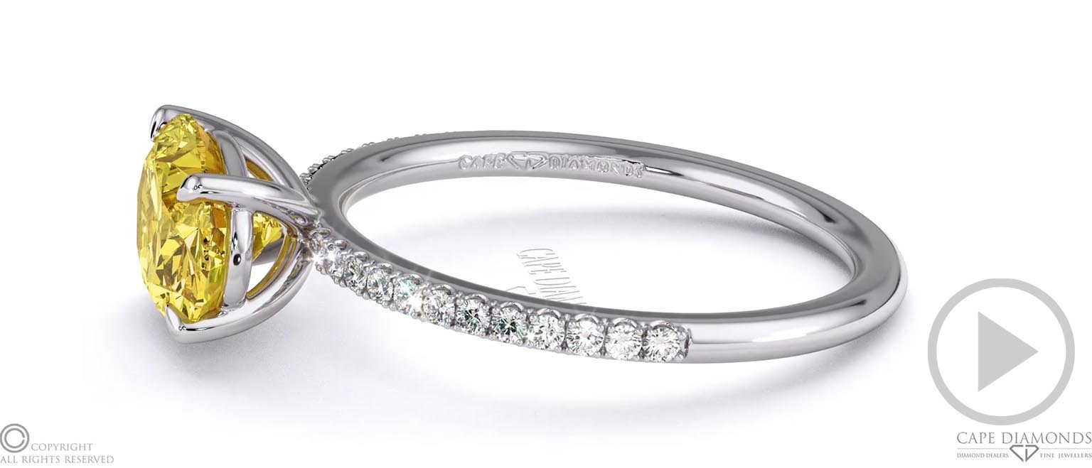 Yellow Natural Diamond East West Oval Cut Side Stones Engagement Ring White Gold top video