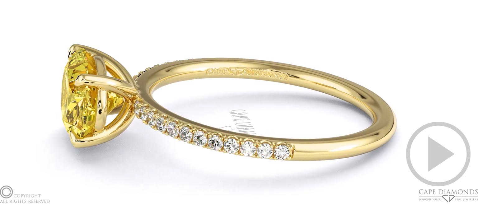 Yellow Natural Diamond East West Oval Cut Sidestones Engagement Ring Yellow Gold top video