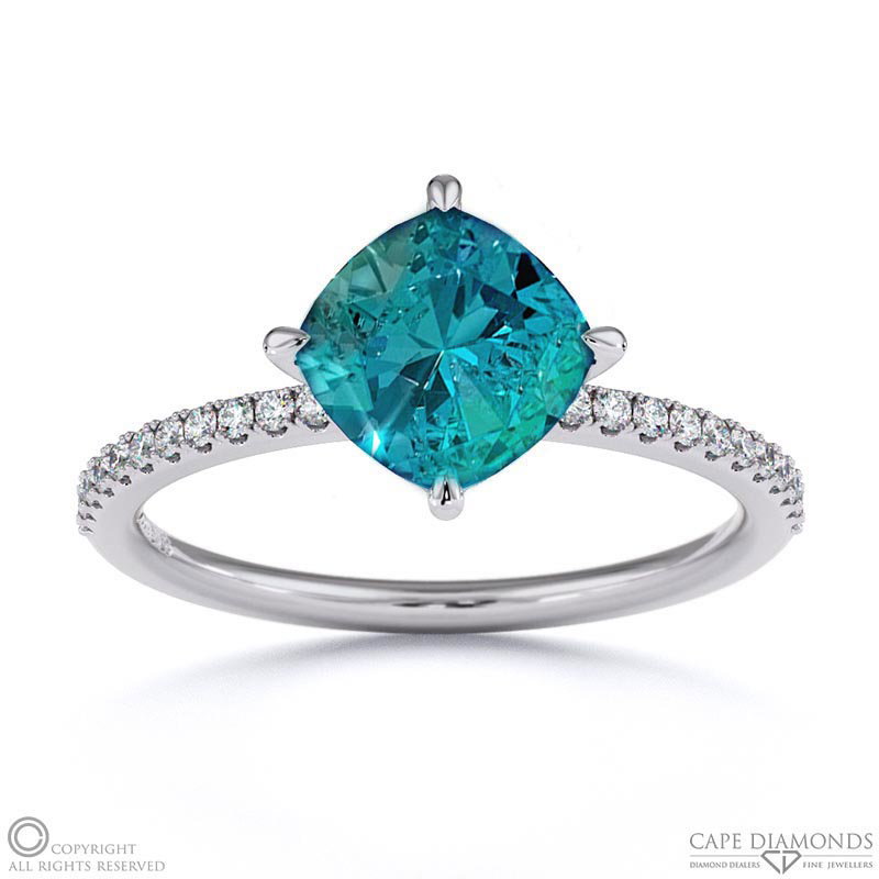 Alexandrite Cushion East To West Cut Pave  Engagement Ring White Gold