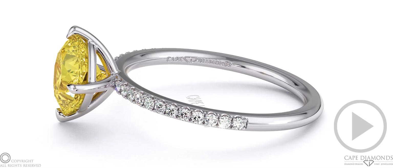 Yellow Lab Grown Diamond Cushion East West Side Stone Engagement Ring White Gold top video