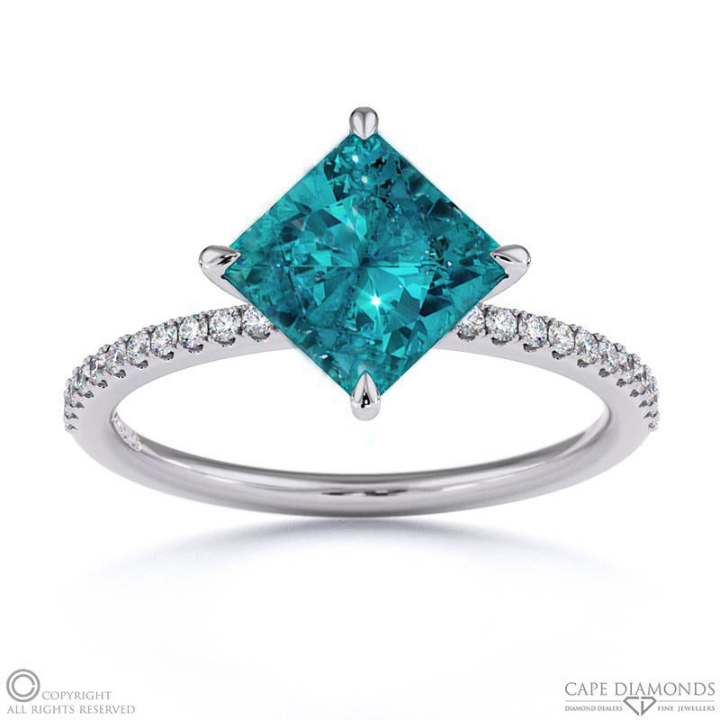 Alexandrite East West Princess Cut Sidestones Engagement Ring White Gold