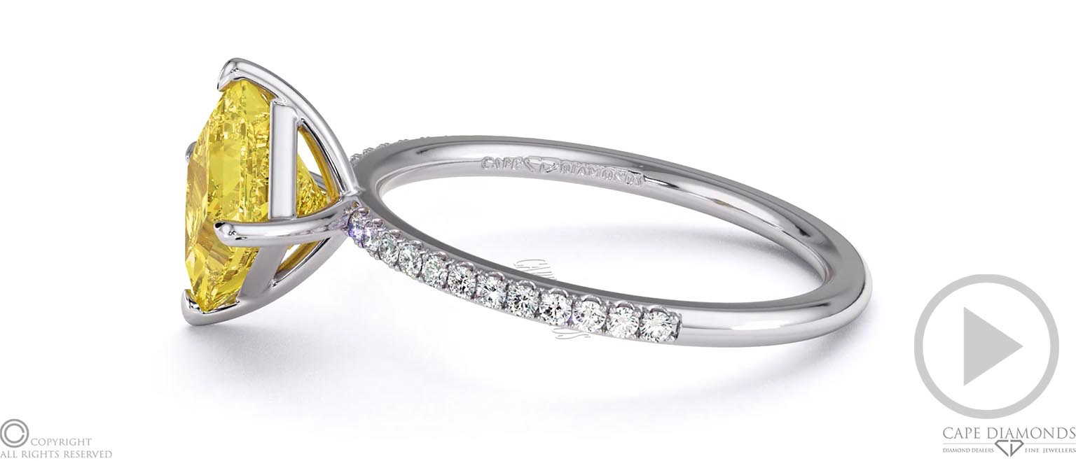 Yellow Lab Grown Diamond East West Princess Cut Sidestones Engagement Ring White Gold top video