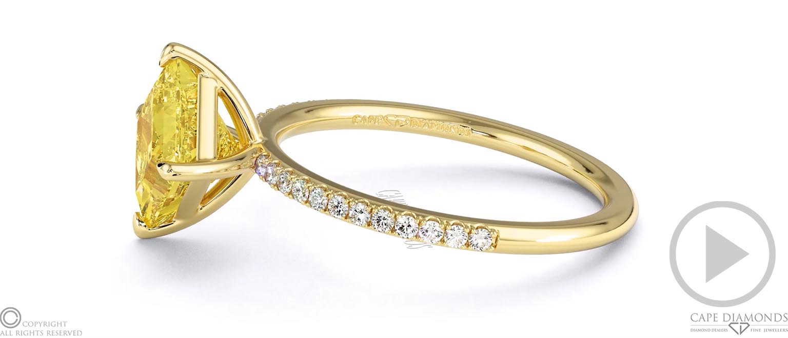 Yellow Lab Grown Diamond East West Princess Cut Sidestones Engagement Ring Yellow Gold top video
