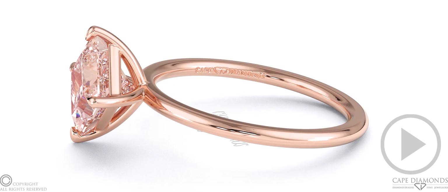 Pink Natural Diamond East West Princess Cut Solitaire Engagement Ring Rose Gold top video