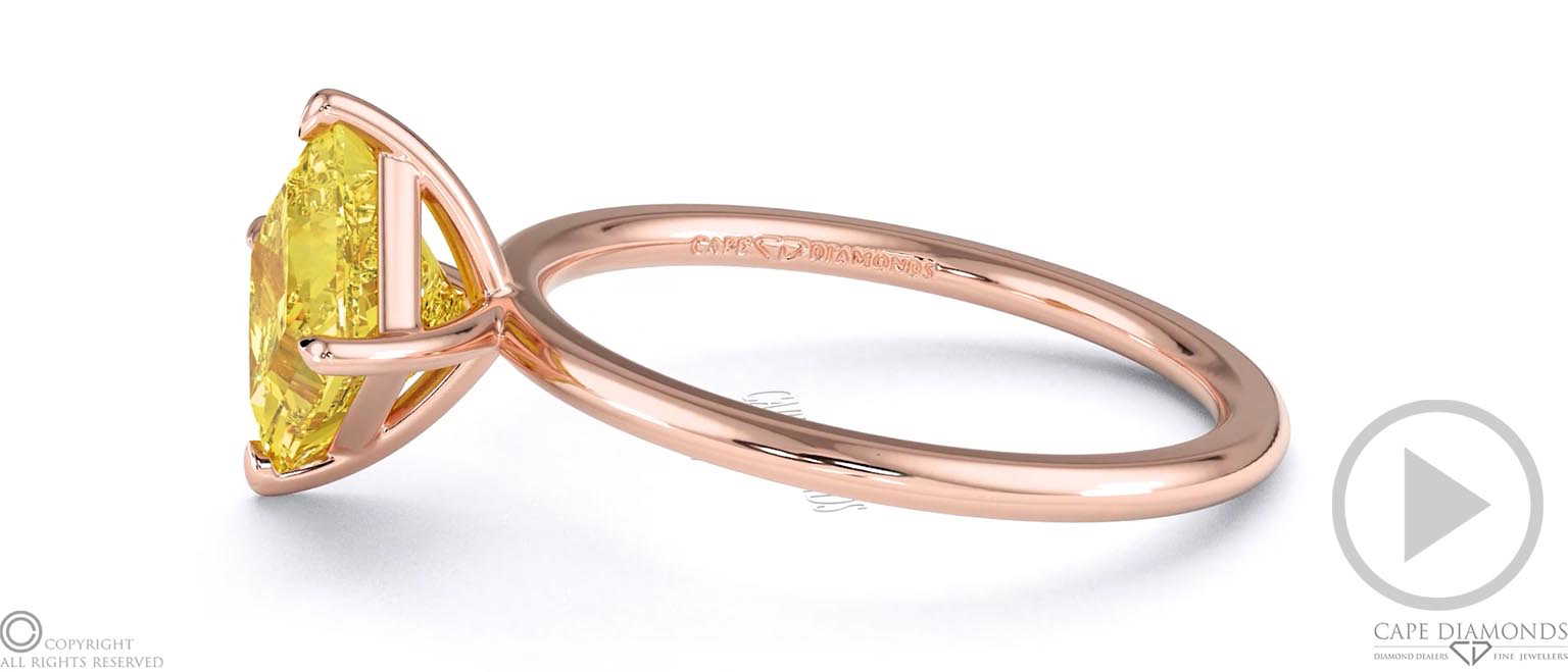Yellow Natural Diamond East West Princess Cut Solitaire Engagement Ring Rose Gold top video