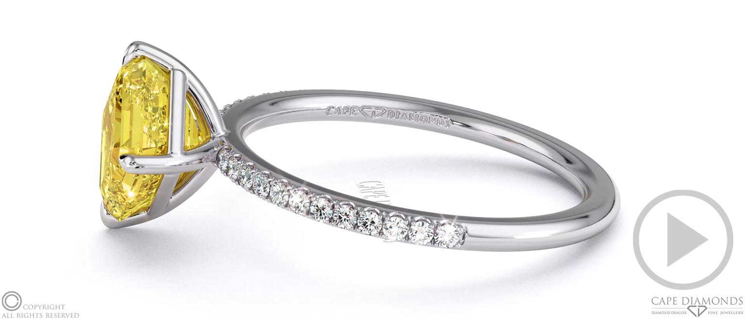 Yellow Lab Grown Diamond Asscher Cut East To West Pave Engagement Ring Platinum top video