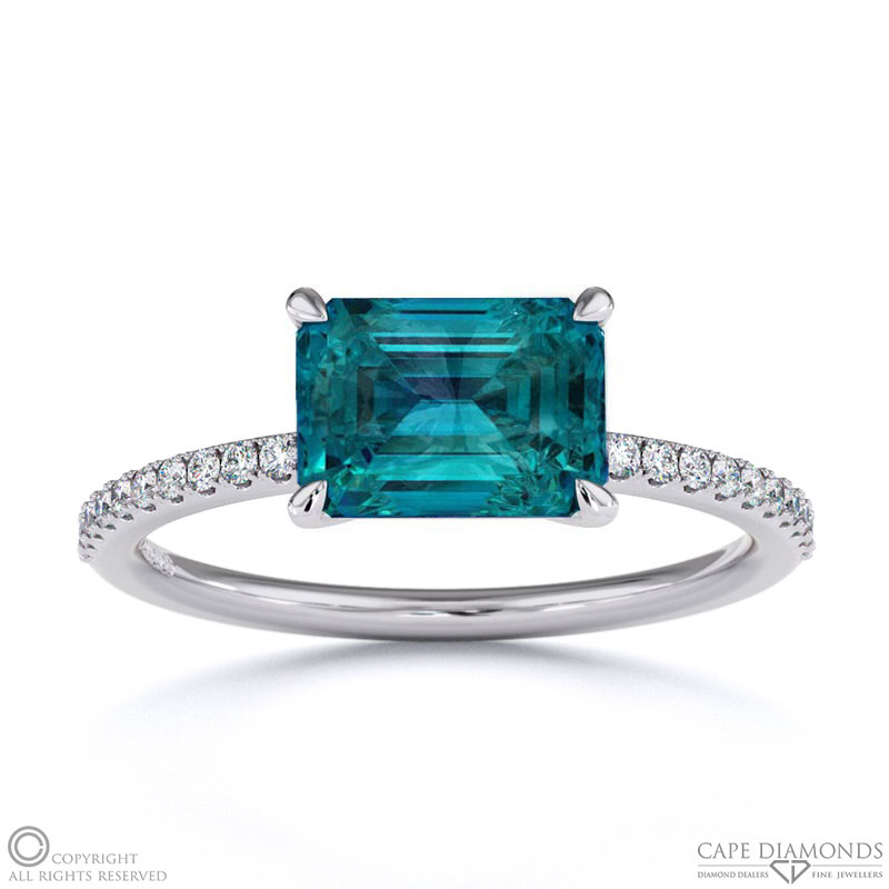 Alexandrite Emerald Cut Pave East To West Engagement Ring White Gold