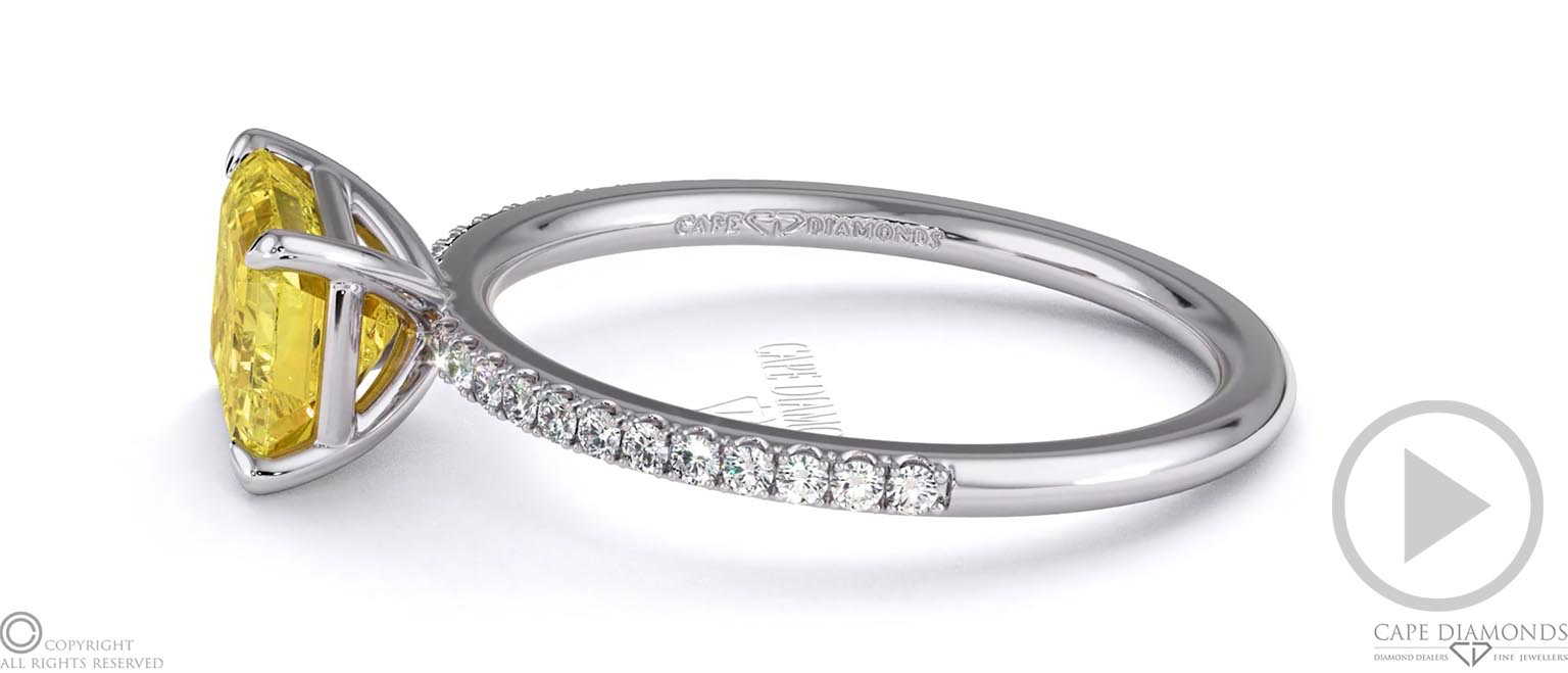 Yellow Lab Grown Diamond Emerald Cut Pave East To West Engagement Ring Platinum top video