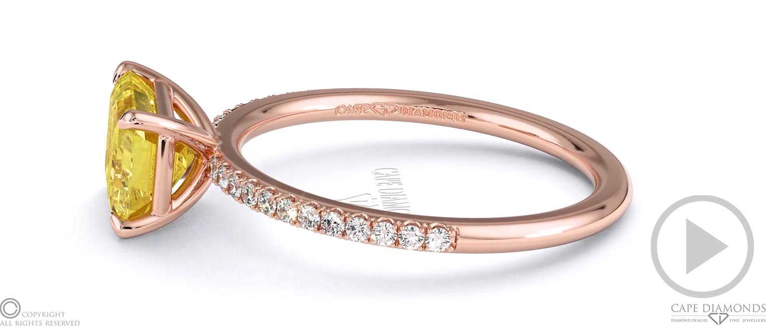 Yellow Natural Diamond Emerald Cut Pave East To West Engagement Ring Rose Gold top video